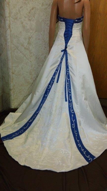 ivory and royal blue wedding dress